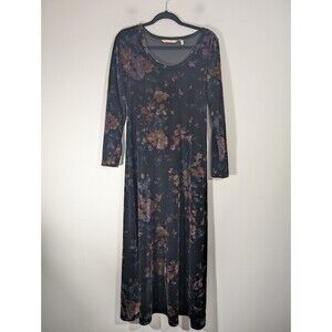 Sof Surroundings Womens Black Floral Long Sleeve Velvet Maxi Dress Sz S Witchy